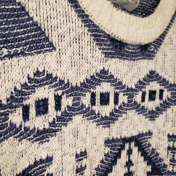 Vintage Blue and White Geometric Sweater - Picture 10 of 16